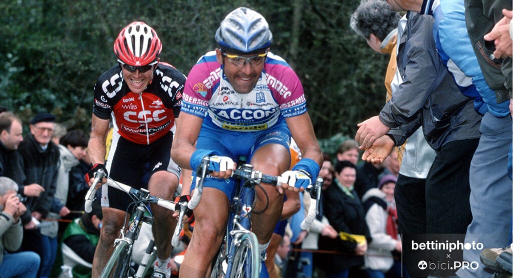 Bortolami in forcing sul Grammont al Fiandre 2001, fu la sua azione vincente