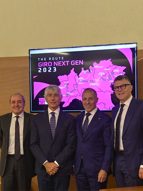 Alla presentazione, da sinistra, Mauro Vegni, il monistro Abodi, Cordiano Dagnoni e Paolo Bellino