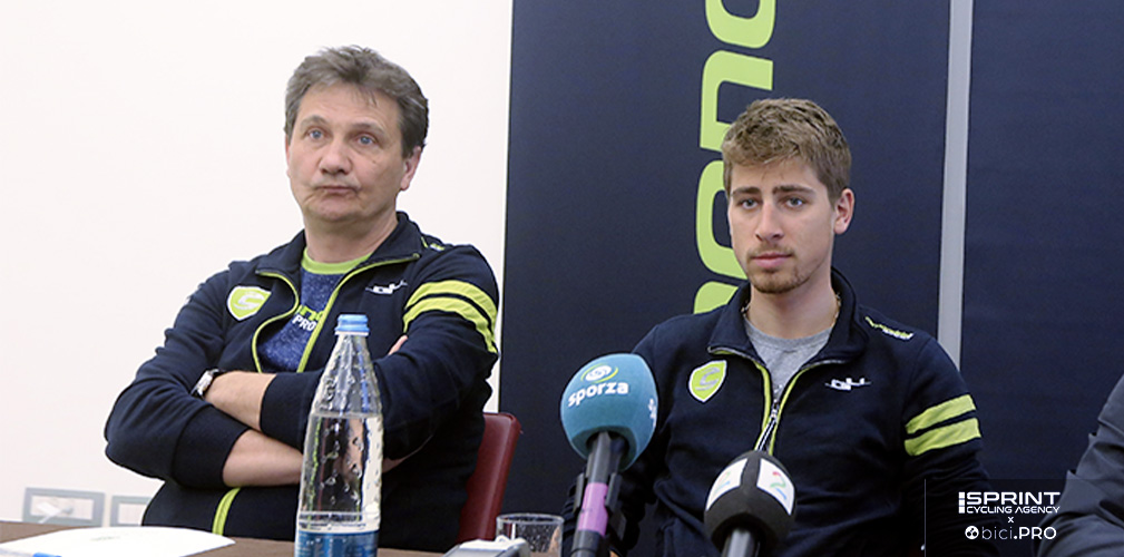 Un giovane Sagan con Roberto Amadio. Al suo arrivo nessuno immaginava che Peter avrebbe inciso tanto sul valore del team stesso