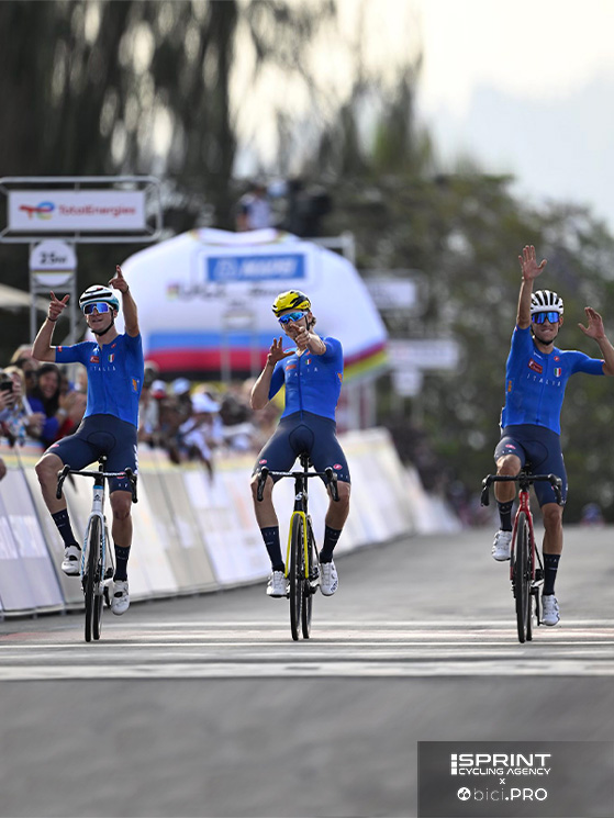 Campionati del mondo Kigali 2025, U23, Alessandro Borgo, PSimone Gualdi, Pietro Mattio, gesto dell'arco come Lorenzo Finn