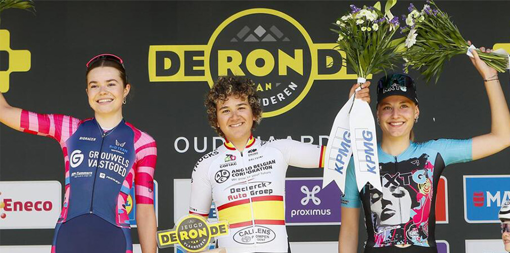 Il podio del Fiandre juniores, vinto dalla Ostiz staccando le olandesi Arens e Koops