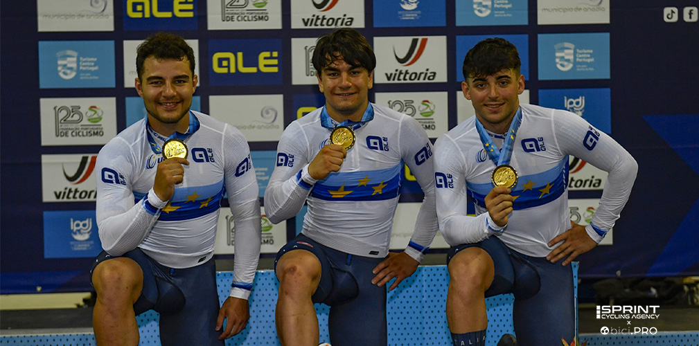 Da sinistra Minuta, Predomo e Napolitano, il team campione europeo U23 che sarà al via nel Team Sprint