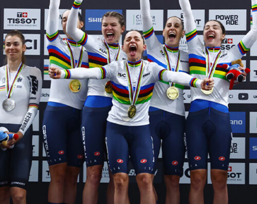 Campionati del mondo pista, Santiago del Cile 2025, inseguimento a squadre femminile, oro Italia: Federica Venturelli, Vittoria Guazzini, Martina Alzini, Martina Fidanza, Chiara Consonni