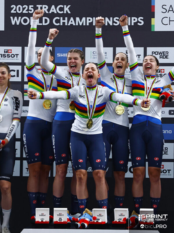 Campionati del mondo pista, Santiago del Cile 2025, inseguimento a squadre femminile, oro Italia: Federica Venturelli, Vittoria Guazzini, Martina Alzini, Martina Fidanza, Chiara Consonni