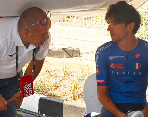 Campionati del mondo Kigali 2025, Marco Villa, Giulio Ciccone prima del via