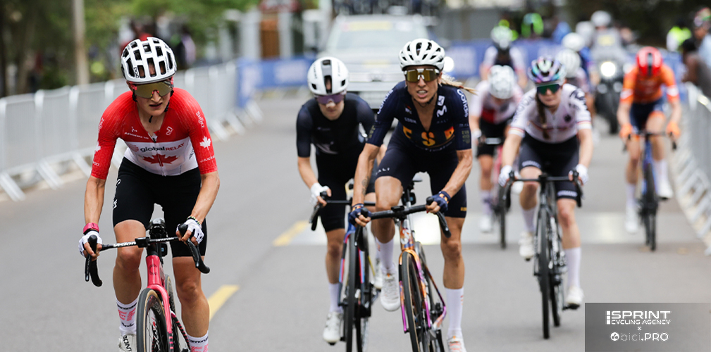 Campionato del mondo Kigali 2025, Magdeleine Vallieres, Canada, campionessa del mondo, in salita davannti a Mavi Garcia e Fisher-Black
