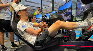 Festa A&J, Carera, 2025, Erbusco, Tadej Pogacar, simulatore contro Antonio Tiberi