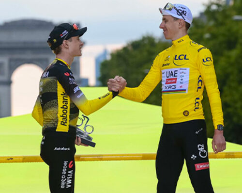 Tour de France 2025, Parigi, podio Campi Elisi, Jonas Vingegaard, Tadej Pogacar