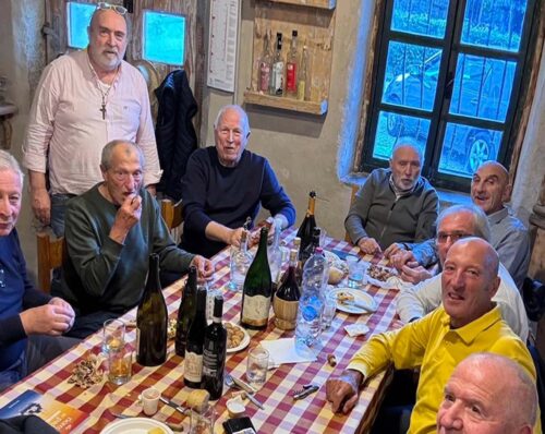 Pranzo Carrera Jeans, 25 ottobre 2025, Guido Bontempi, Massimo Ghirotto, Bruno Leali, Giancarlo Perini, Davide Boifava, fratelli Tacchella