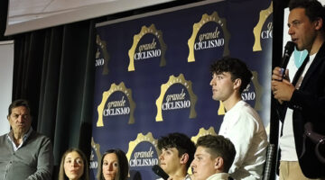 Serata del Grande Ciclismo, Pesaro, 2025, salotto Riccardo Magrini, Luca Gregorio, Eleonora Ciabocco, Gianmarco Garofoli