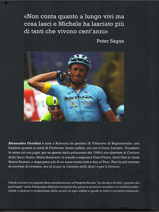 Nella contro copertina del libro, anche una splendida frase di Peter Sagan