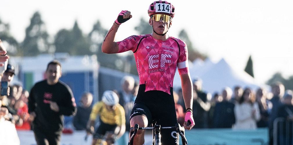 La prima vittoria Open per l'aostano con la maglia del team, al GP Cicli Bianchi (foto EF)