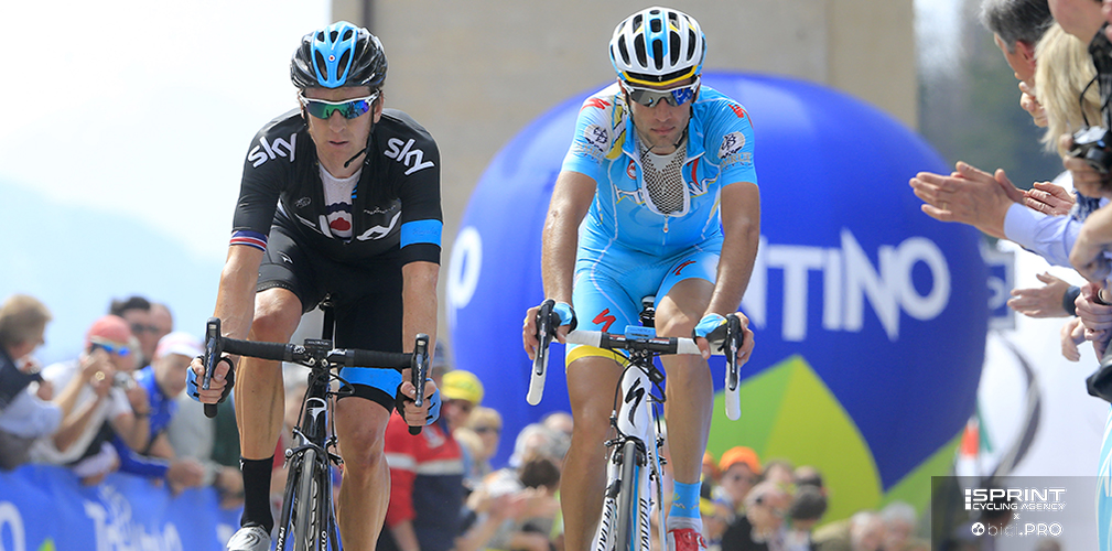 Wiggins, vincitore uscente del Tour, Nibali in caccia della prima rosa. Nel 2013 si sfidarono prima al Trentino