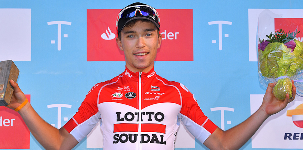 Lambrecht sul podio di Liegi. Campione nelle classiche e nelle corse a tappe, poteva sfondare (foto Getty Images)