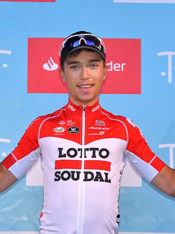 Lambrecht sul podio di Liegi. Campione nelle classiche e nelle corse a tappe, poteva sfondare (foto Getty Images)