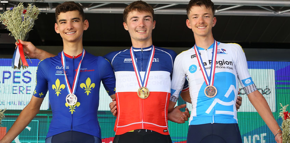 Campionato nazionale francese juniores 2025: Alexandre Trouvain, Theofile Vassal, Lancelot Chevignon (foto Freddy Guerin/Direct Velo)