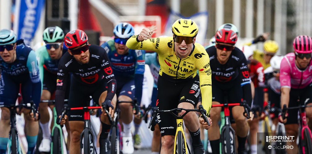 La volata vincente del britannico della Visma. Mozzato e Trentin hanno seguito traiettorie diverse