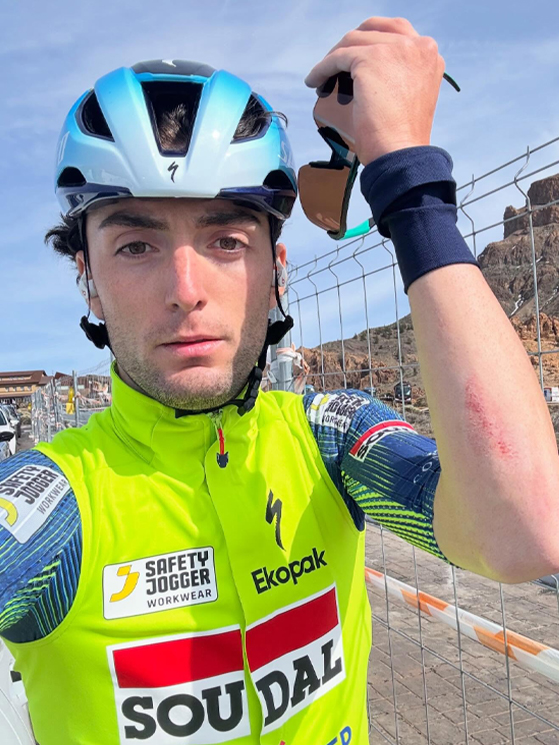 Gianmarco Garofoli, Soudal Quick-Step, incidente Spagna 2026 (foto Instagram)