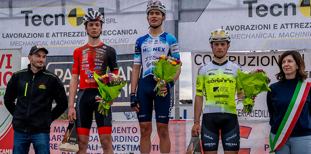 Il podio allievi del GP Fioritura di Vignola. Per la Monex è stata la prima vittoria europea (foto AR Procycling)