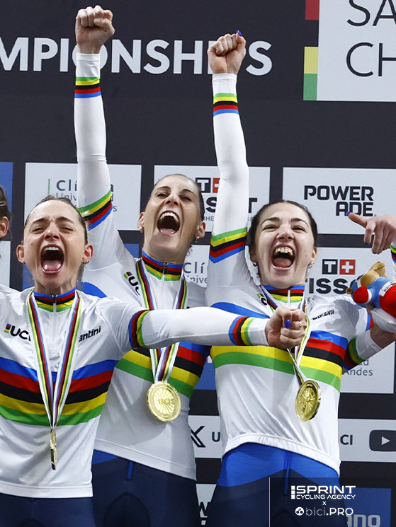 Ancora Consonni con le altre due compagne iridate, Guazzini e Fidanza