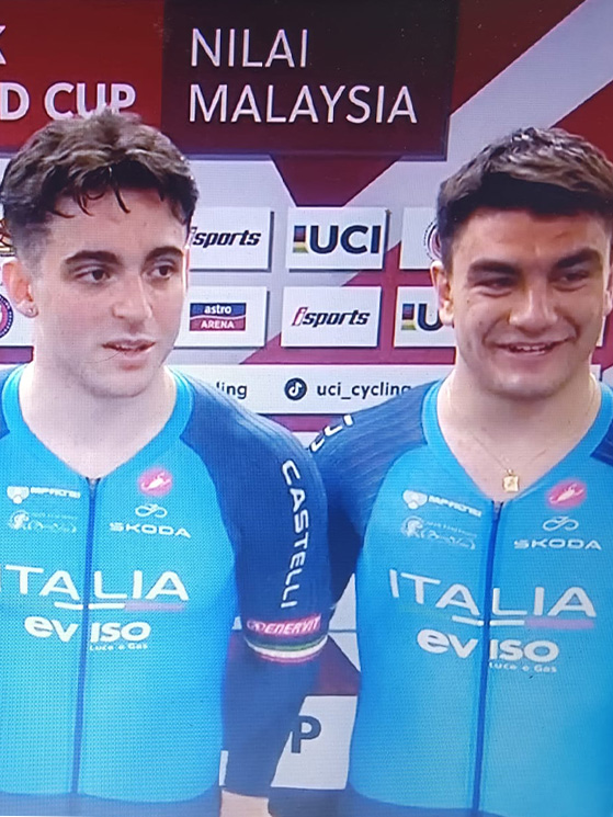 L'emozione palpabile davanti ai microfoni internazionali. Da sinistra Minuta e Predomo (foto Eurosport)