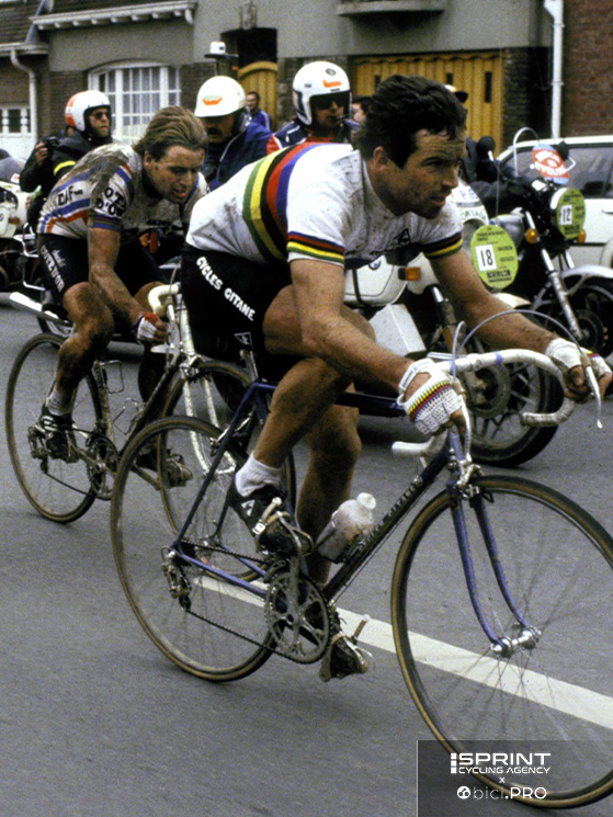Hinault in maglia iridata. Campionissimo nei grandi giri, sapeva emergere anche in alcune prove in linea