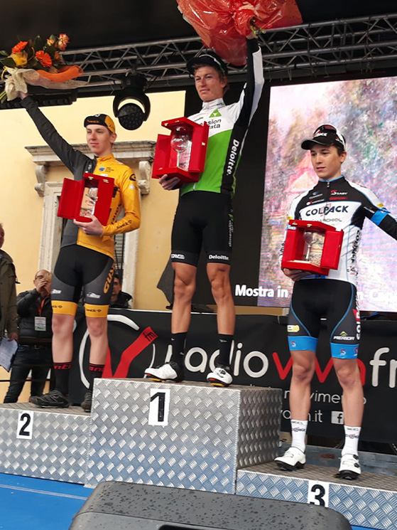 Il podio del Recioto 2018, vinto da De Bod con lo sloveno 2° dopo una corsa splendida
