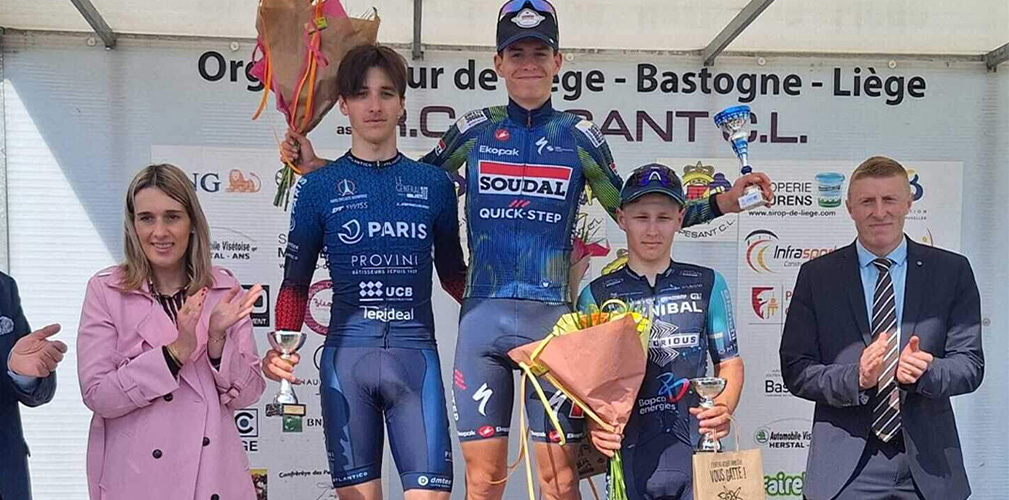 Il podio della Liegi, con De Smet fra Havrilak (FRA) e Iakolev (AIN, foto Verheyen)