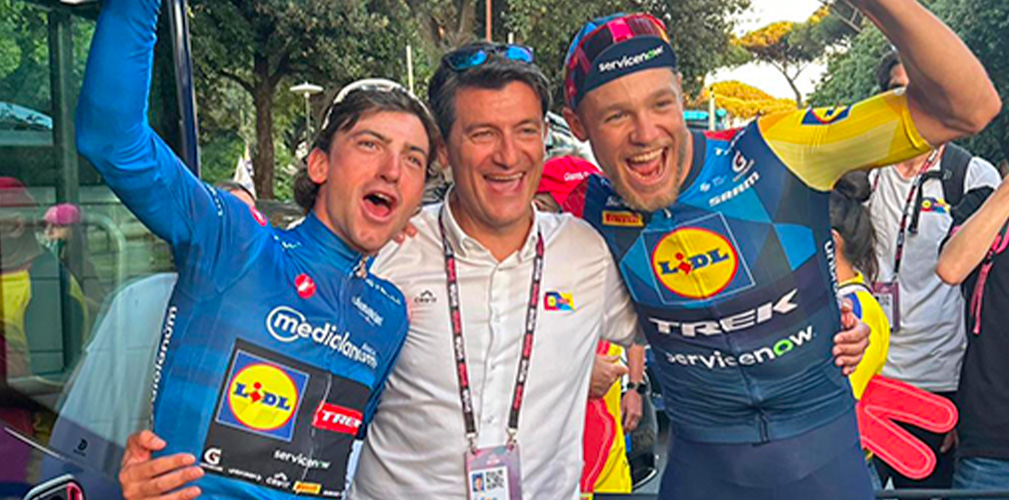 Roma, ultimo atto del Giro: in casa Lidl-Trek festa italiana per Ciccone, l'inventore della squadra Guercilena e Jonathan Milan