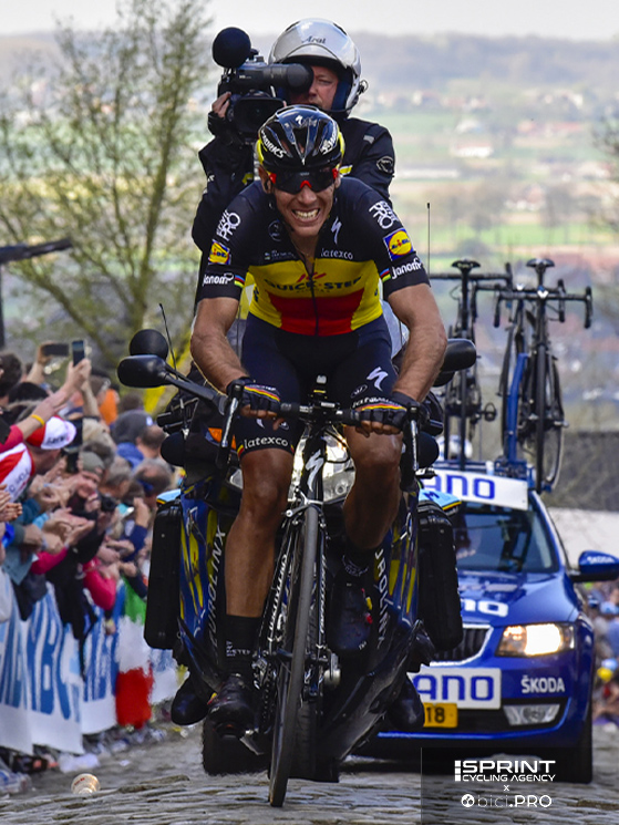 Con la maglia di campione belga nel 2017 Gilbert realizzò una vera apoteosi al Giro delle Fiandre