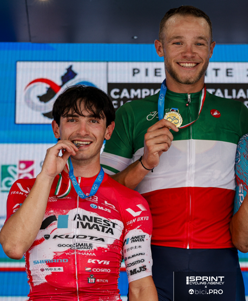 Podio campionato italiano 2026: Jonathan Milan, Tommaso Dati, Alessandro Romele