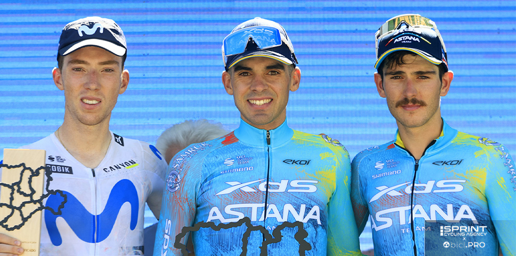 Il podio della Vuelta Castilla y Leon, con Scaroni terzo dietro Silva e Adrià