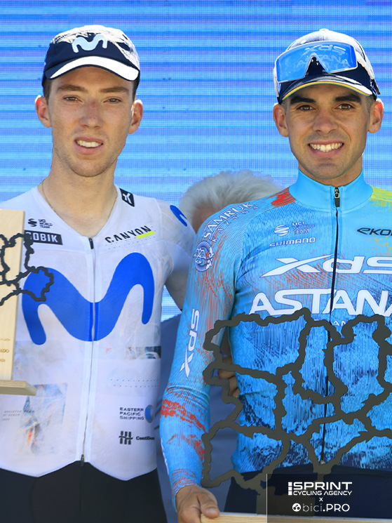 Il podio della Vuelta Castilla y Leon, con Scaroni terzo dietro Silva e Adrià