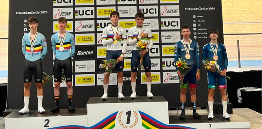 L'oro della madison è toccato anche agli uomini, con la vittoria di Nicola Padovan e Jacopo Vendramin (foto FCI)