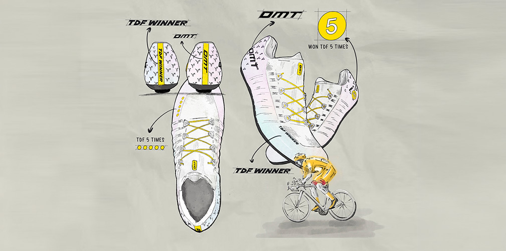 La grafica spiritosa e chiara con cui DMT ha accojmpagnato il lancio dei Pogi's Superlight TDF The 5Th