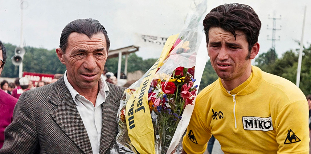Al Parco dei Principi, Baronchelli con la sua maglia gialle e il papà Luigi, grande appassionato di ciclismo