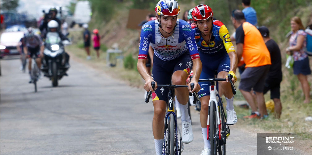 Tornato alle corse ad agosto dopo il Giro di Slovenia, Pellizzari ha duellato con i migliori a Burgos (qui con Ciccone) vincendo una tappa