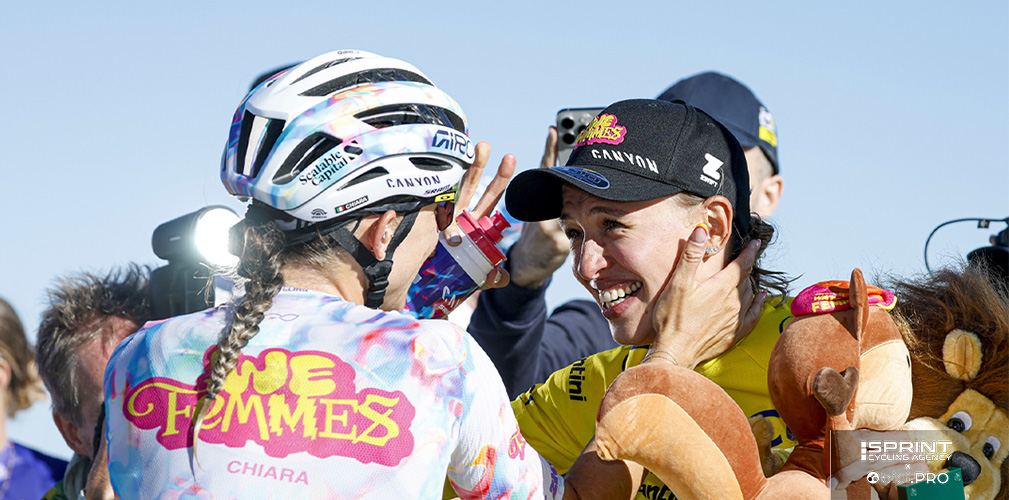 L'abbraccio alla Niewiadoma. Il clima in squadra è stato uno stimolo per Consonni a continuare nel team