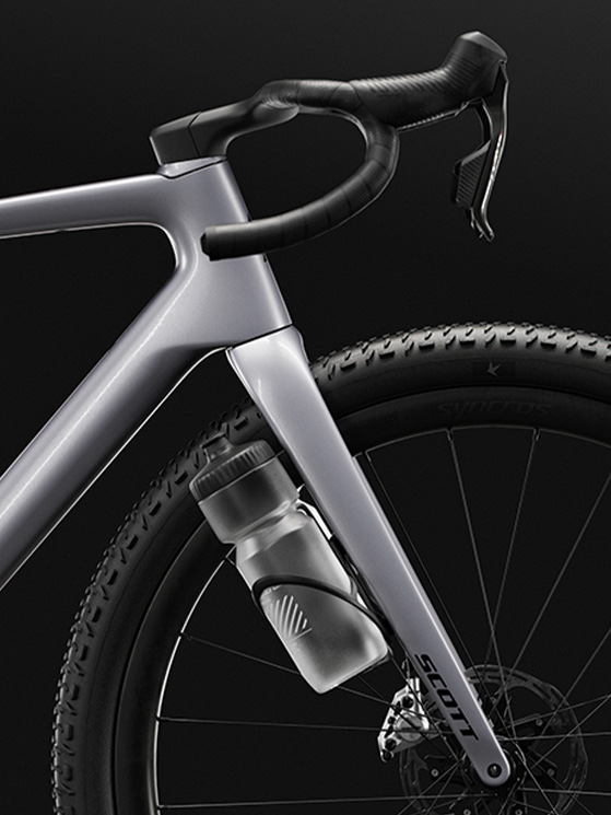 Il cockpit rinnovato della Addict Gravel nasce appositamente per il gravel e permette di montare le leve senza angoli improbabili