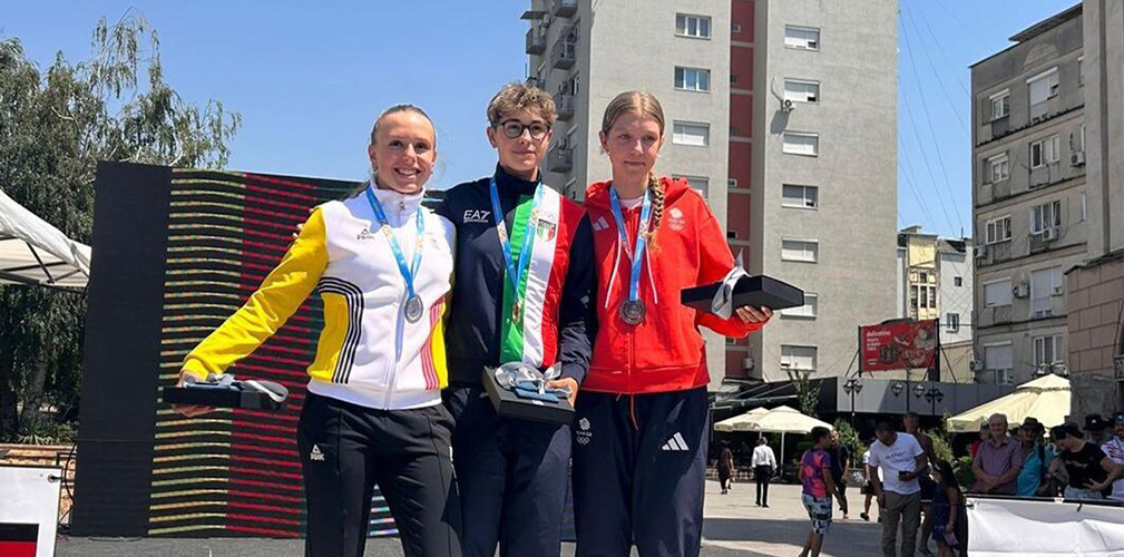 Il podio degli EYOF 2025, con la Bonassi fra la belga Meeusen, argento e la britannica Rowe, bronzo (foto FCI)