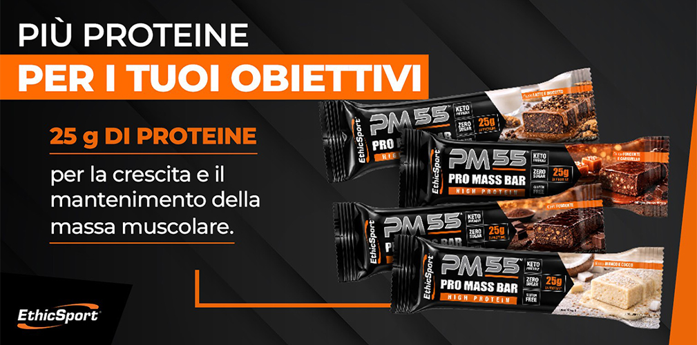 PM55 Pro Mass Bar, barrette iperproteiche di EthicSport