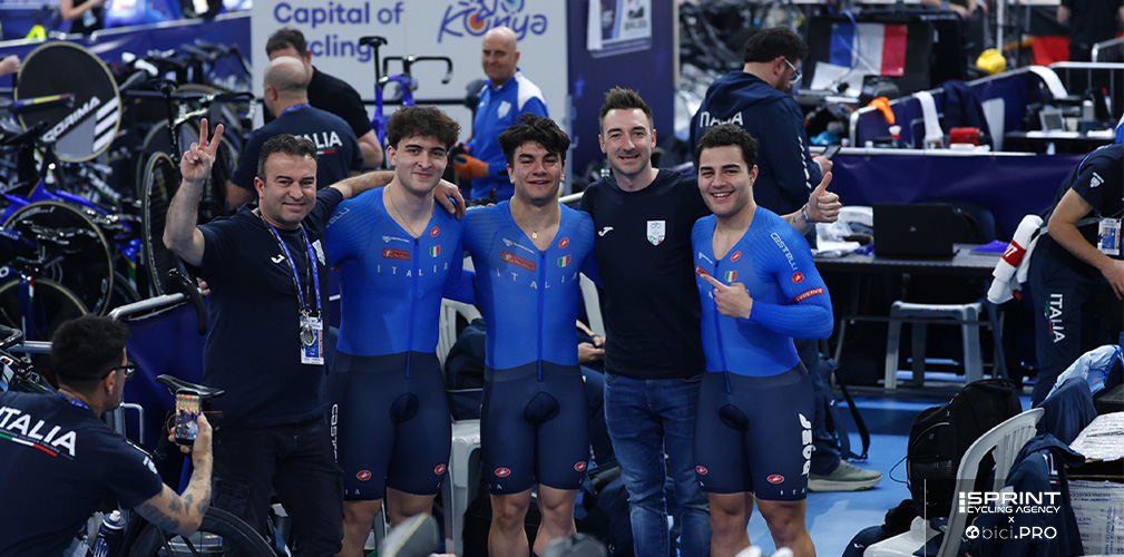 Il team sprint degli ultimi mondiali con il cittì Quaranta e il team manager Viviani