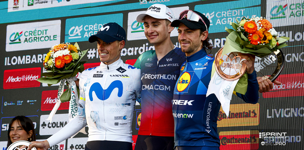 Podio Lombardia 2026: Paul Seixas, Enric Mas, Giulio Ciccone