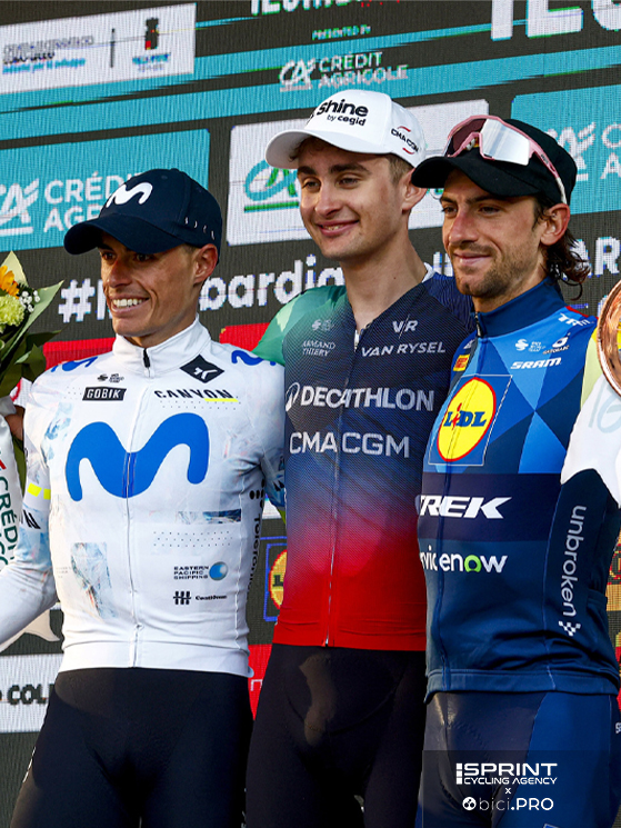 Podio Lombardia 2026: Paul Seixas, Enric Mas, Giulio Ciccone