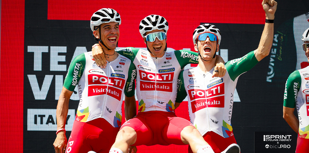 Maestri e Lonardi, entrambi provenienti dalla Bardiani di Reverberi, sono stati le colonne del Team Polti-VisitMalta: qui con Sevilla al Giro d'Italia